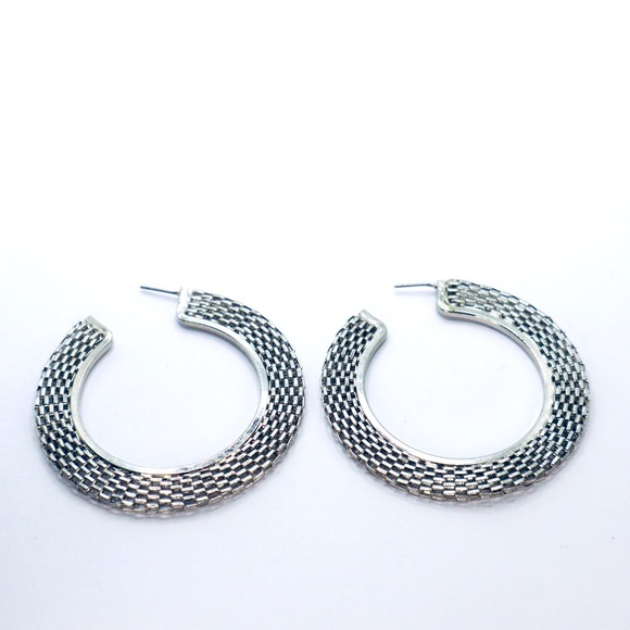 Silver Plated Hoop Earrings Open Work Fashion Large Women - Picture 1 of 2